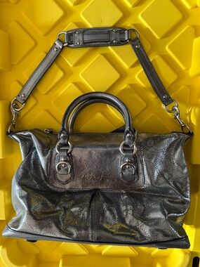 Coach Metallic Silver Bowling Satchel with Detachable Strap
